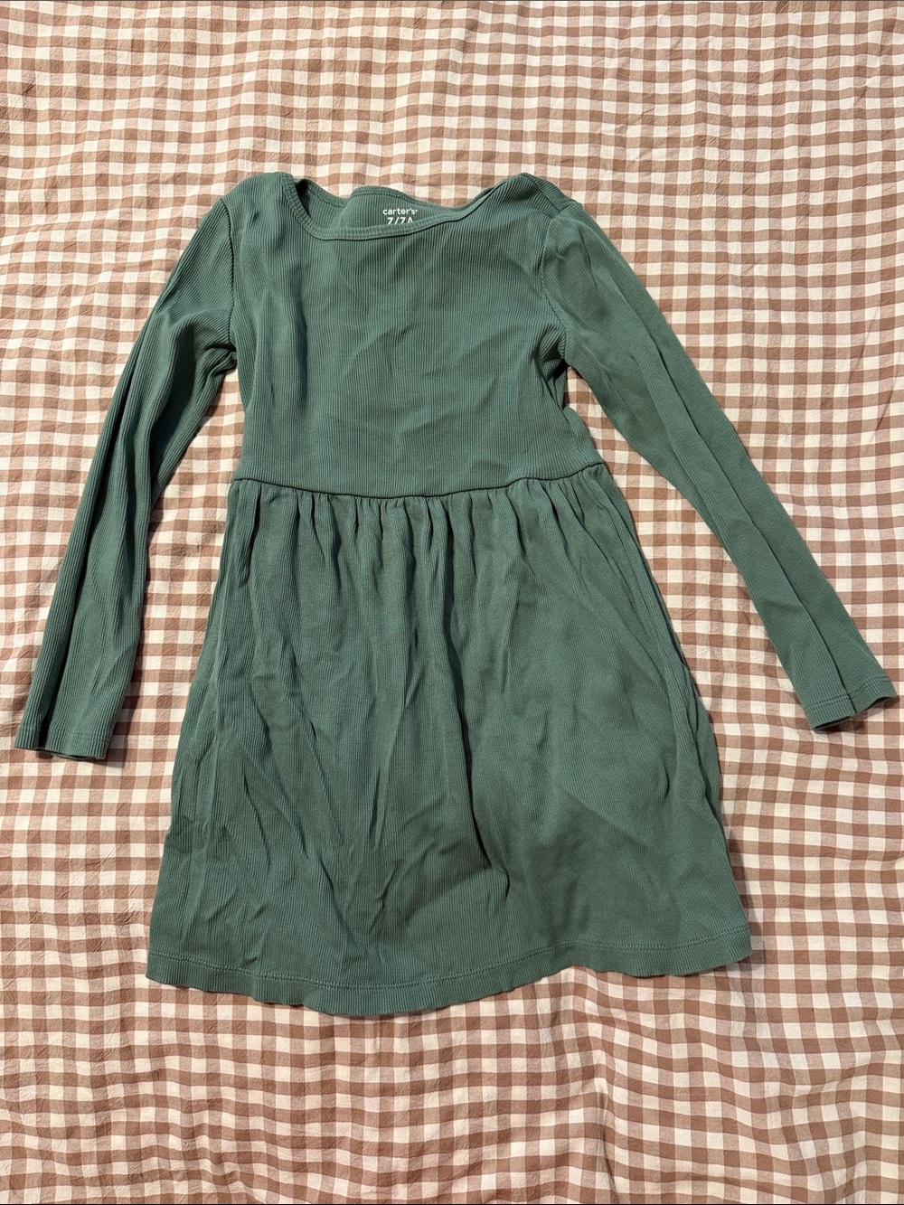 Carter's Girls Green Long Sleeve Knit Gathered Dress